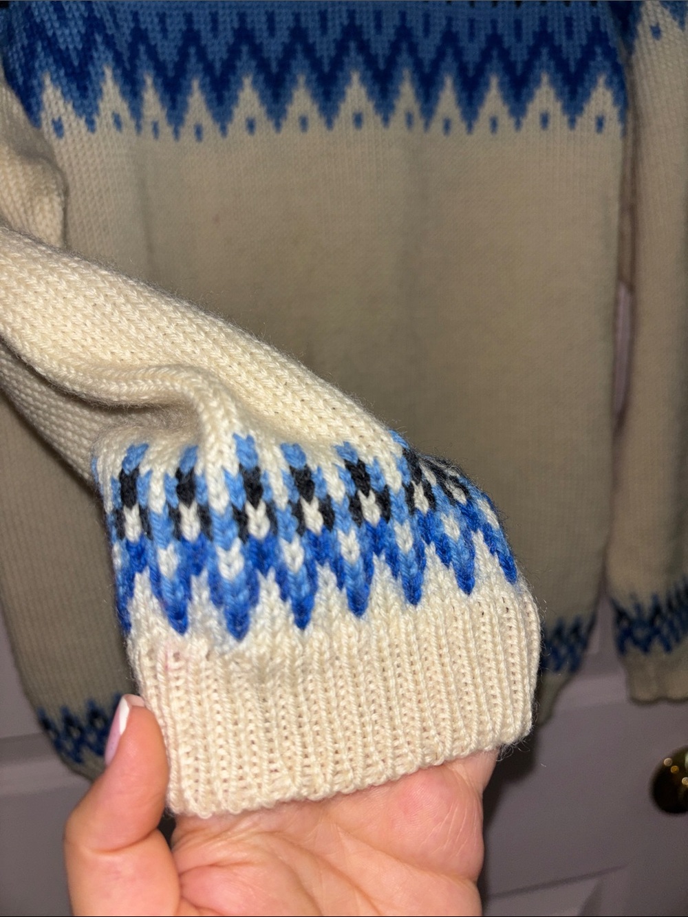 Dale of Norway Cream and Blue Fair Isle Crewneck Sweater - Picture 4 of 4